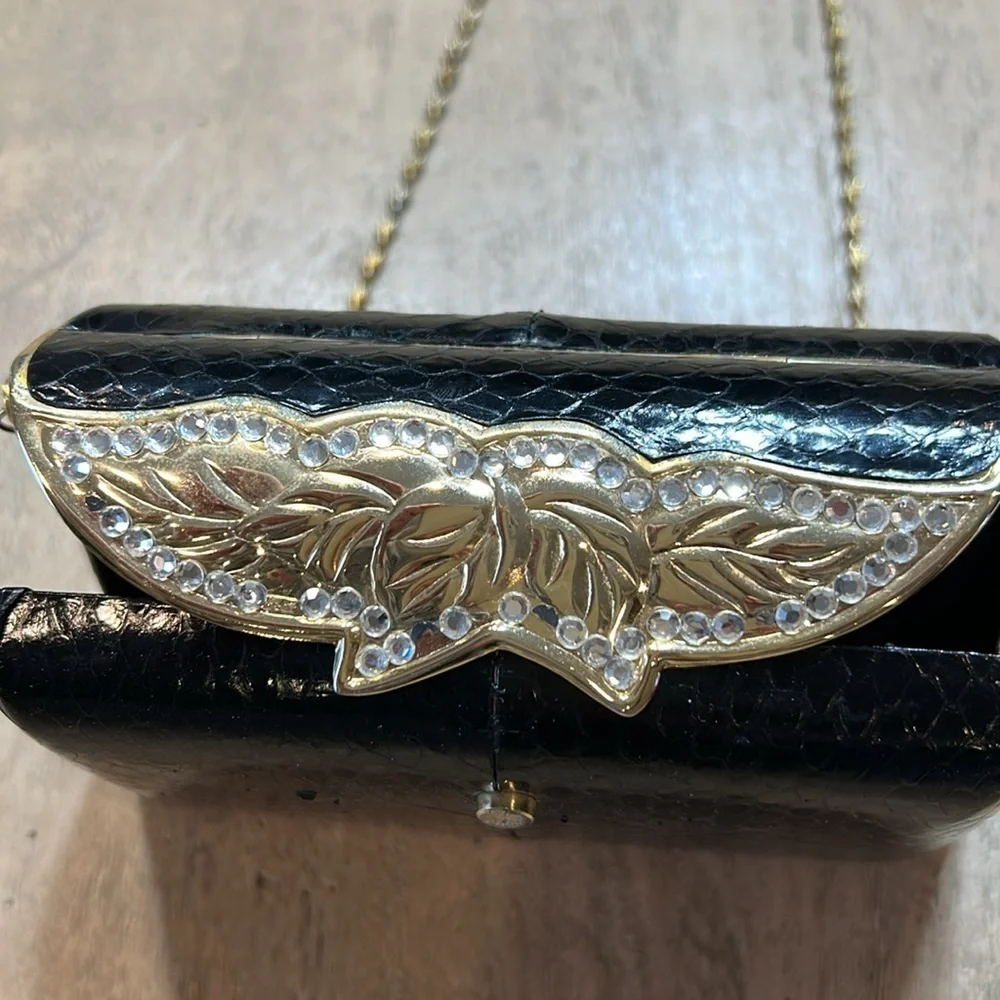 Sasha vintage purse, black with gold tones and rhinestones. - Picture 4 of 6